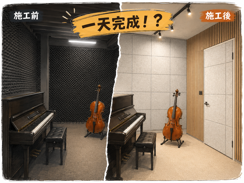音樂教室隔音改造施工前後主視覺示意圖