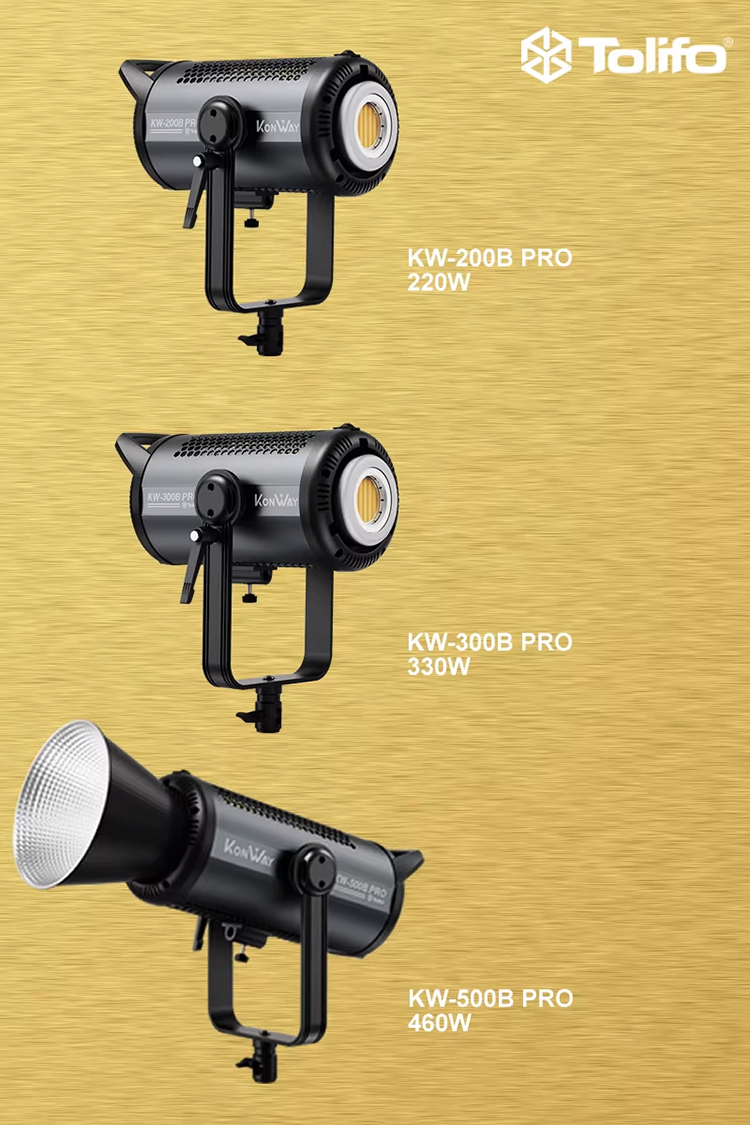 Tolifo KW-200B专业双色发光二极管视频灯220W 2700k-6500k交流电源应用控制37700 Lux专业COB视频照明