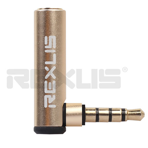 REXLIS 鍍金3.5mmTRRS公/母 90度轉接頭